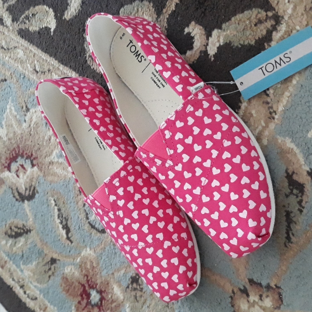 5x*Host Pick*Toms Belmont Raspberry Hearts shoes - Picture 1 of 16